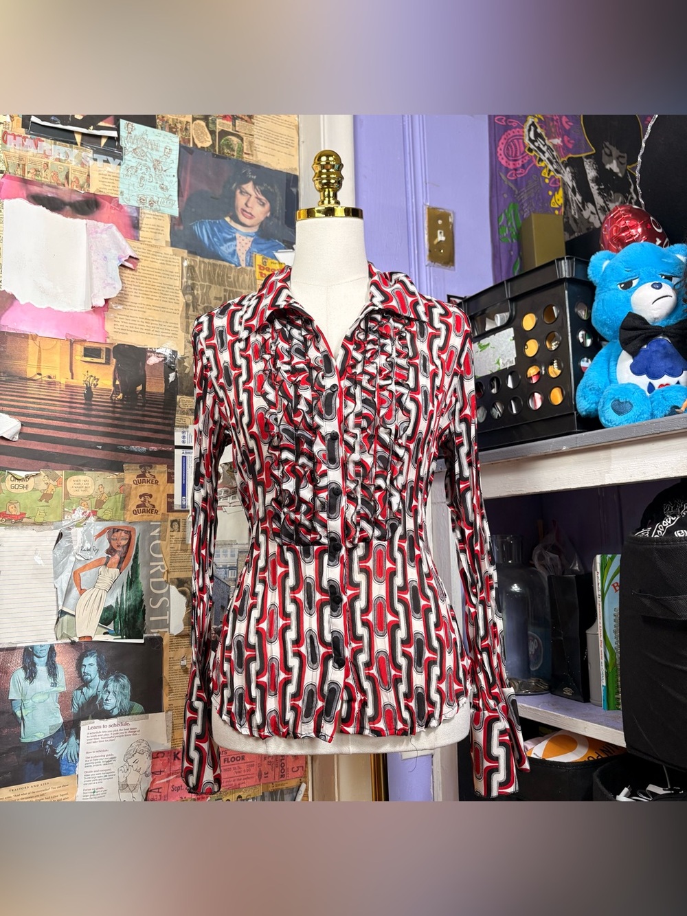 Worthington Retro Abstract Ruffle Blouse
